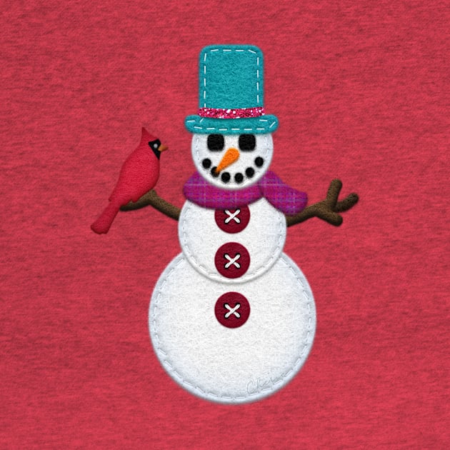 Felt Look Snowman with Cardinal | Christmas Ornies by Cherie(c)2021 by CheriesArt